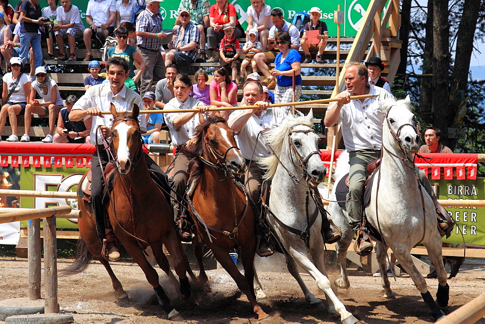 Cavalcata Oswald von Wolkenstein historical ride, Castelrotto, Alpi di Siusi, Trentino Alto Adige, Italy, Europe