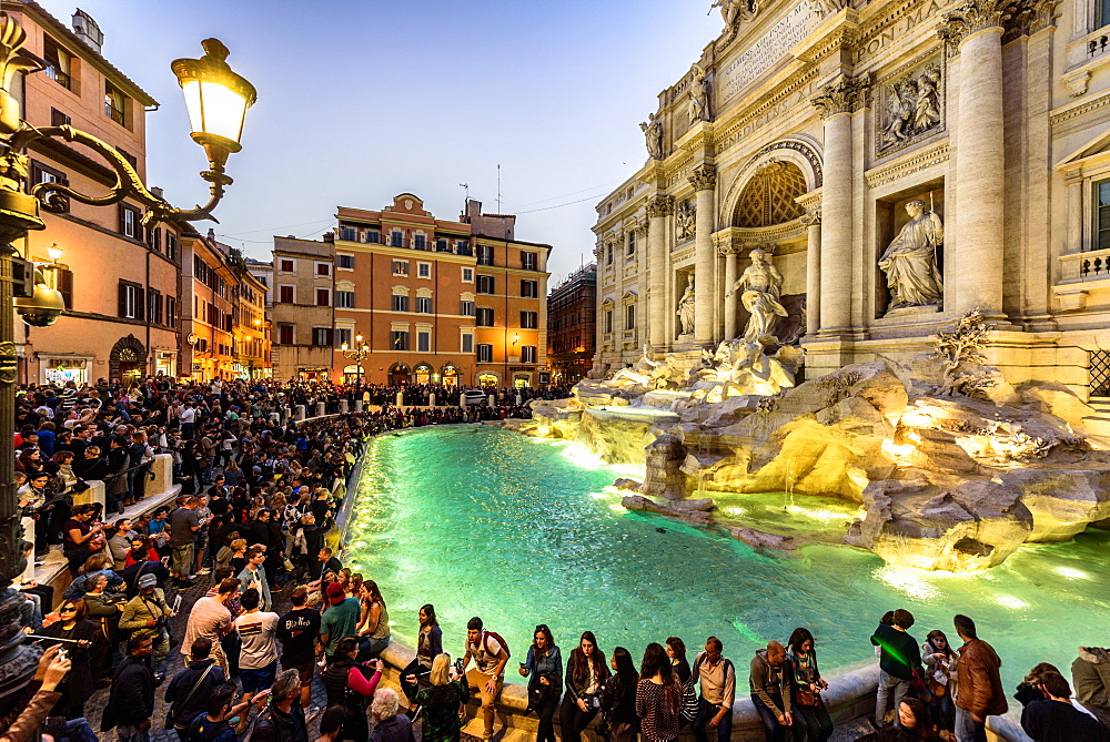 Trevi Fountain illuminated after restoration, Rome, UNESCO, World Heritage Site, Lazio, Italy, Europe