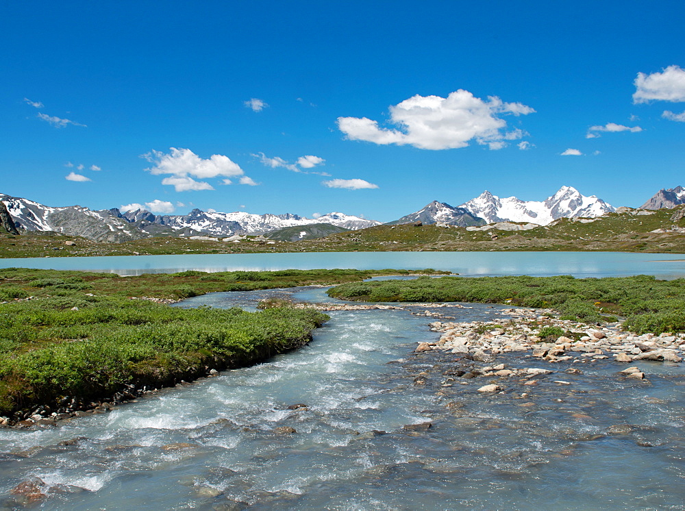 Landscape with Monte Bianco massif, Alpi Graie,alps, Valle d'Aosta valley, Italy, Europe