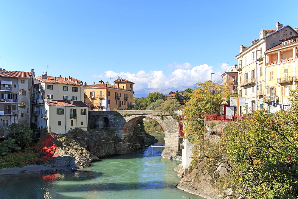 Dora Baltea River and Ivrea cityscape, Ivrea, Piedmont, Italy, Europe