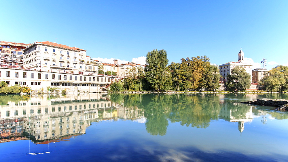 Dora Baltea River and Ivrea cityscape, Ivrea, Piedmont, Italy, Europe