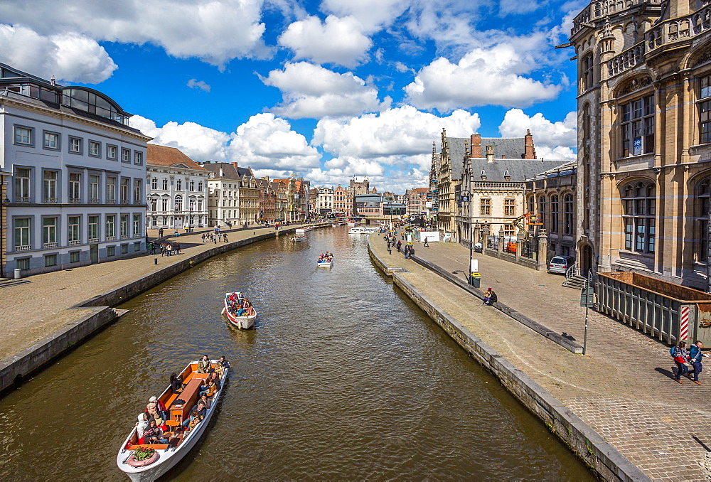 View from the canals during afternoon, Gent, Belgium, Europe