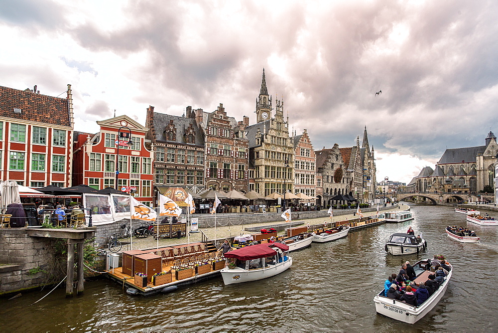 View from the canals during afternoon, Gent, Belgium, Europe