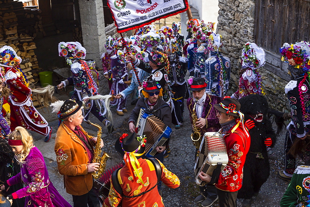 Coumba freida, alpine carnival, Gignod, Aosta valley, Italy, Europe