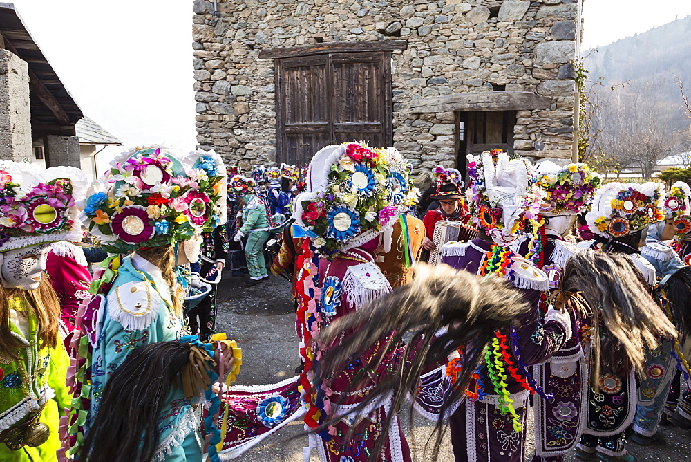 Coumba freida, alpine carnival, Gignod, Aosta valley, Italy, Europe