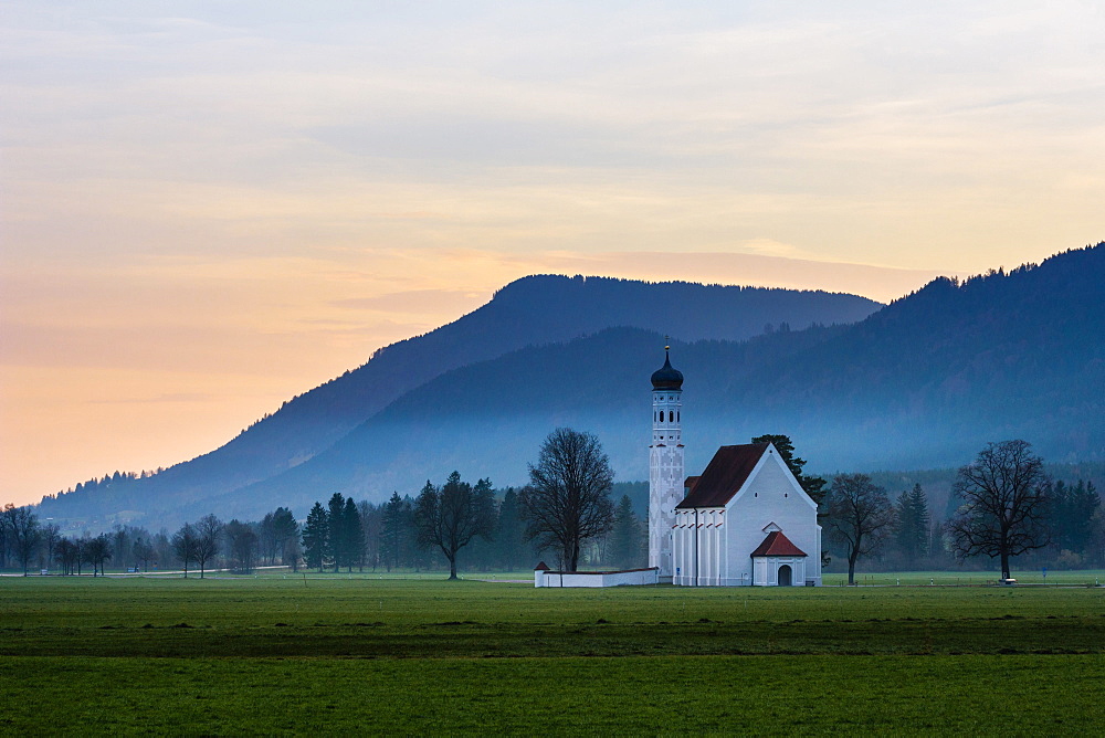 Saint Coloman chapel at dawn, at Hohenschwangau village, near Fussen, Bavaria, Germany, Europe