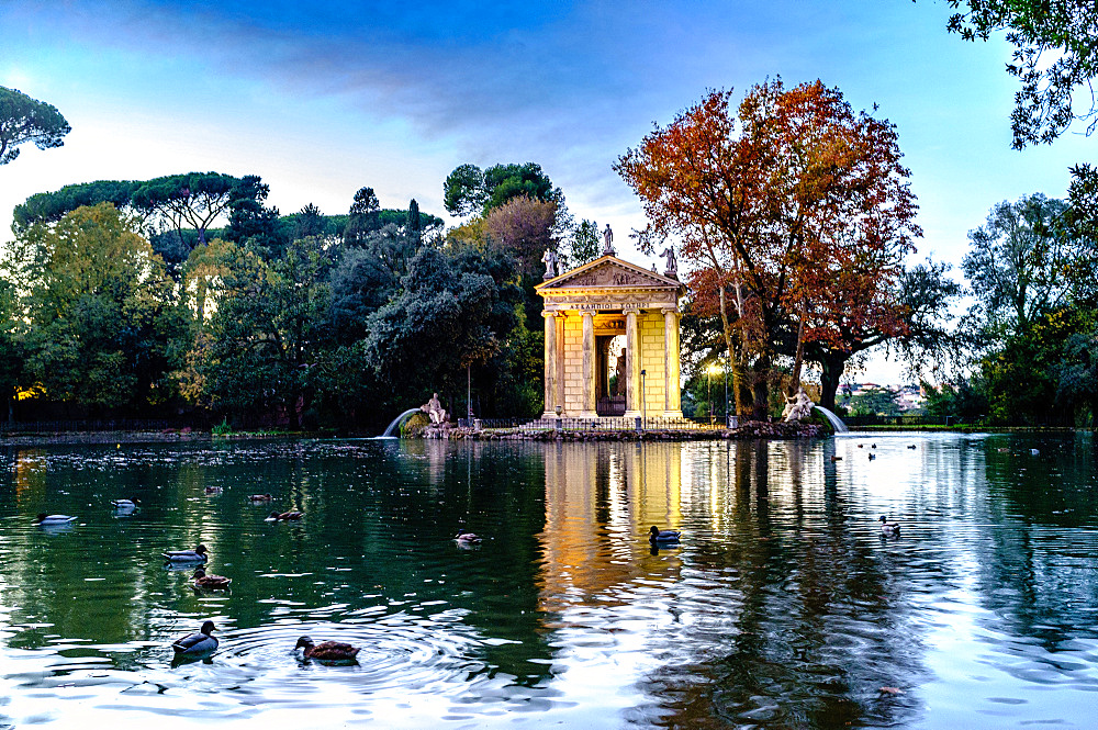 The 18th century Temple of Aesculapius, Villa Borghese gardens, Rome, Lazio, Italy, Europe