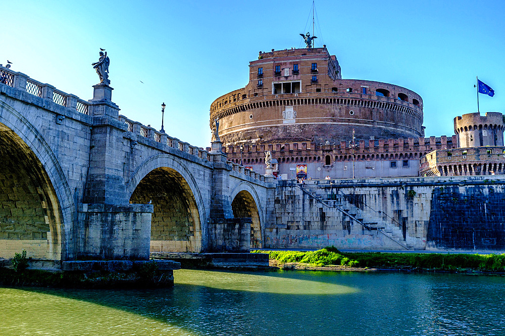 Boat, Sant Angelo bridge, Castel San Angelo, Tiber, river, Bridge, Tourist, Rome, Lazio, Italy, Europe