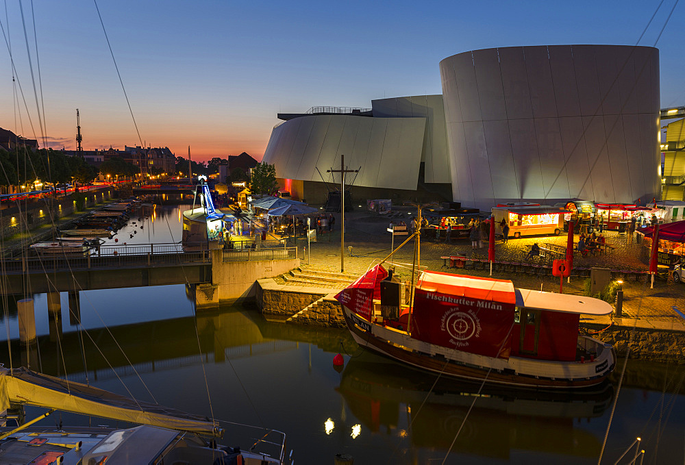 Ozeaneum, a museum dedicated to oceans especially the Baltic and the North Sea, a new architectural icon and landmark of Stralsund The Hanseatic City Stralsund. The old town is listed as UNESCO World Heritage. Europe, Germany, West-Pomerania, June