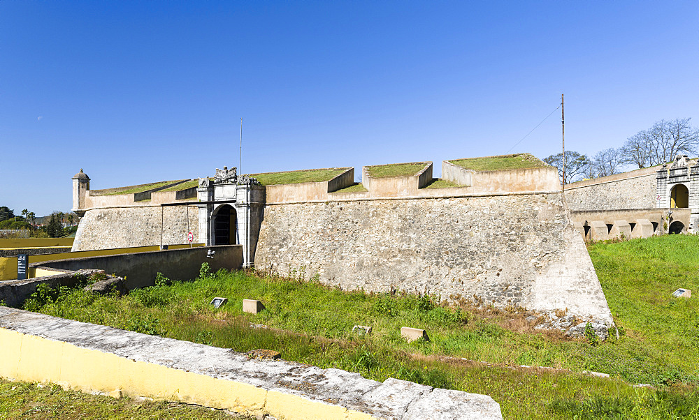 Bastions proctecting the Portas de Olivenca.  Fort Santa Luzia, the greatest preserved fortification of the 17th century worldwide. Elvas in the Alentejo close to the spanish border. Elvas is listed as UNESCO world heritage. Europe, Southern Europe, Portugal, March