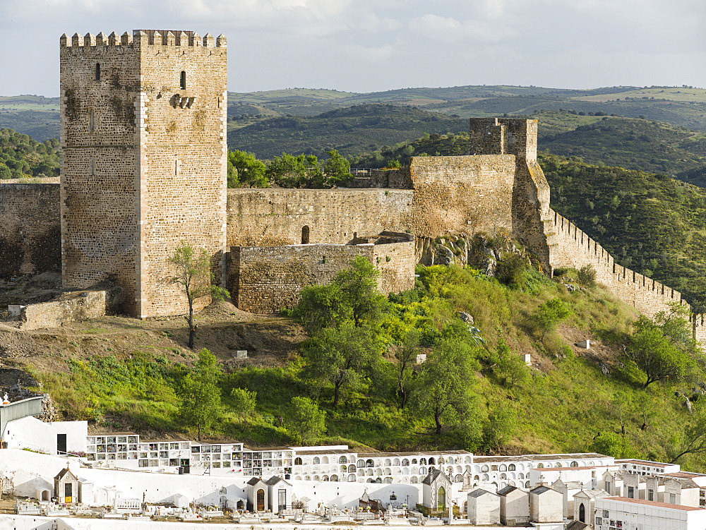 Mertola on the banks of Rio Guadiana in the  Alentejo.  Europe, Southern Europe, Portugal, March