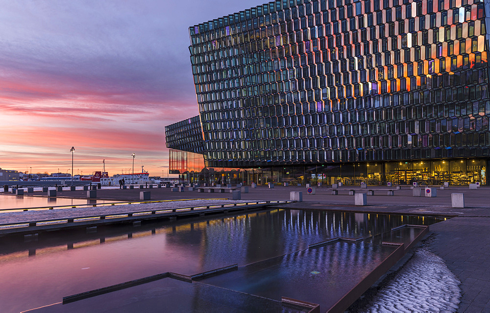 Reykjavik, Harpa, the new concert hall and conference center (inaugurated in 2011). The buidling is  one of the new architectural icons of Iceland. europe, northern europe, iceland,  February