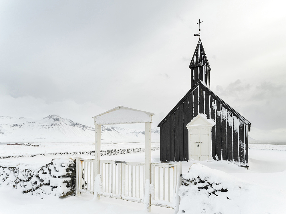 The church of  Budir during winter.europe, northern europe, iceland,  March