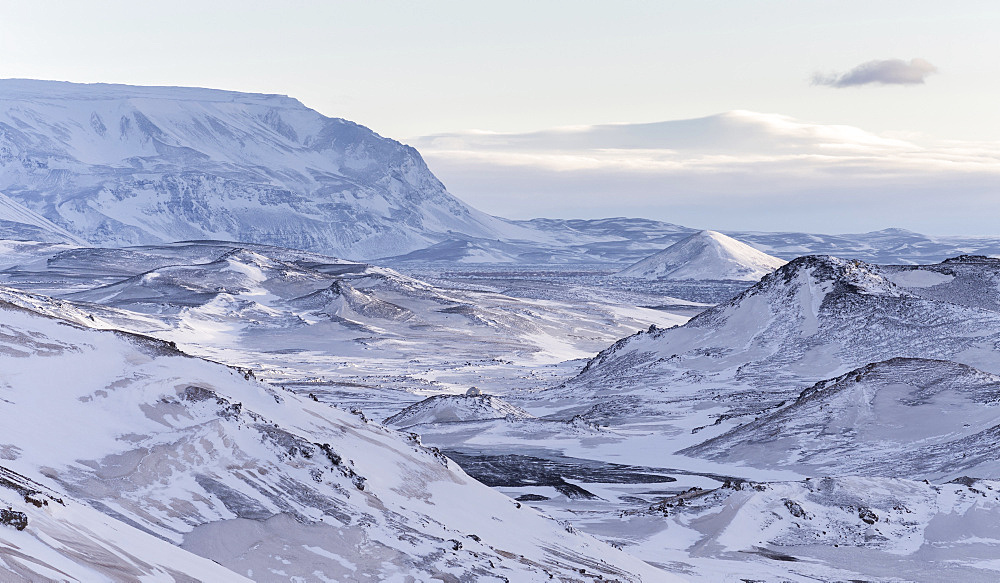 landscape in the highland of Iceland during winter close to lake Myvatn. europe, northern europe, iceland,  February