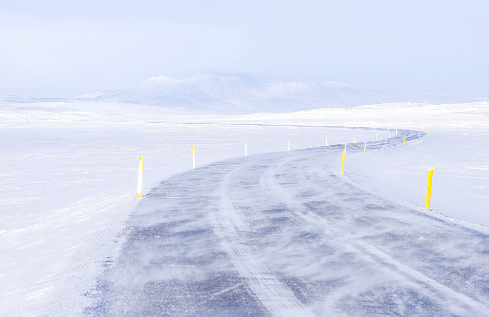 The Highland of Iceland close to the ring road during winter in stormy and sunny weather conditions. europe, northern europe, iceland,  February