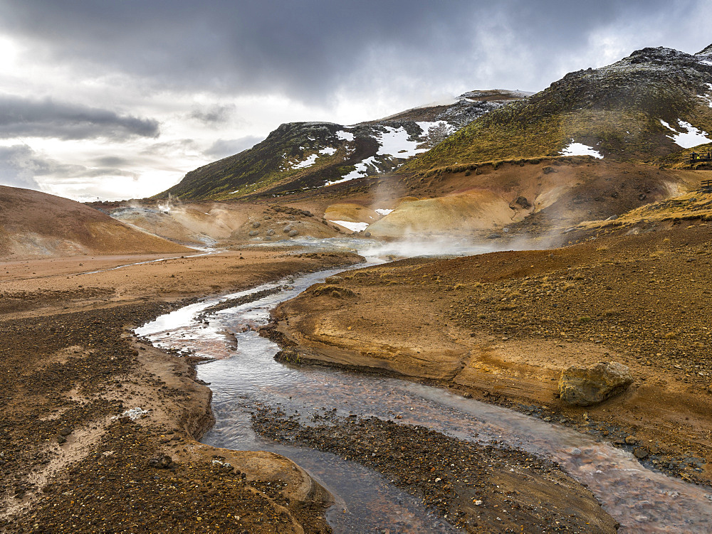 Geothermal area Seltun heated by the vulcano Krysuvik on Reykjanes peninsula during winter. europe, northern europe, iceland,  February