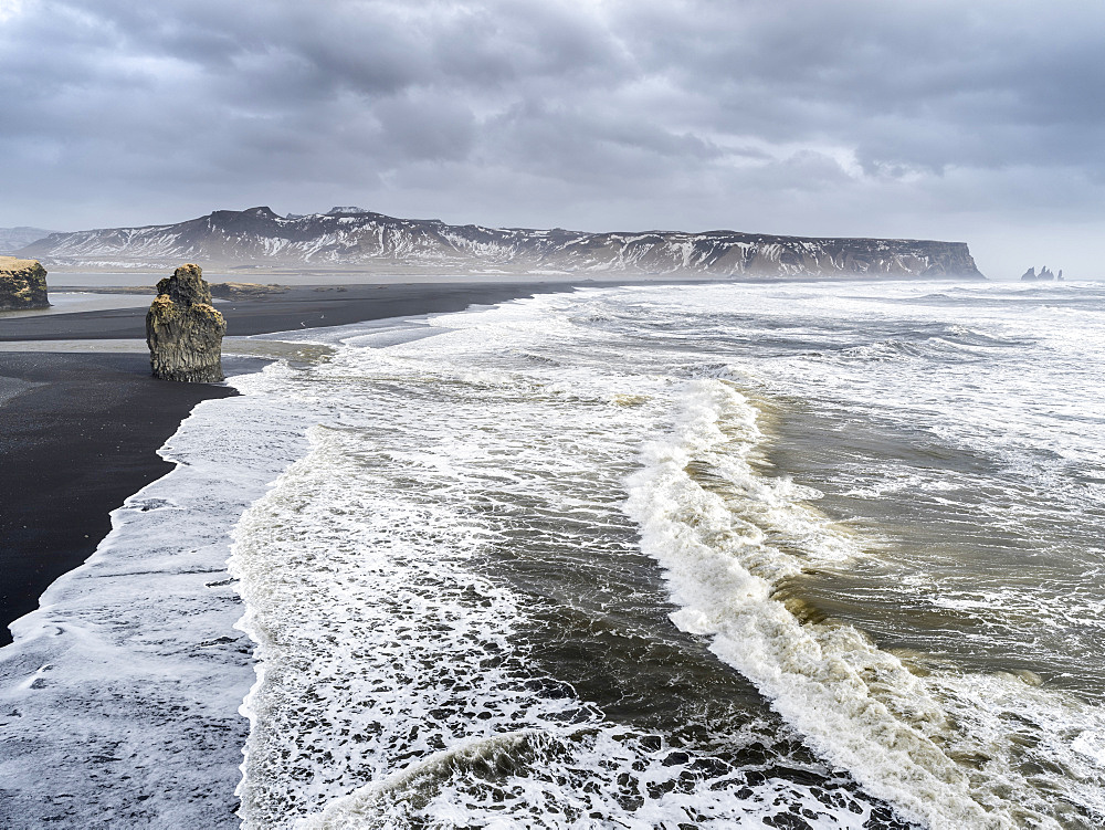 North Atllantic coast near Vik y Myrdal during a winter storm with heavy gales. europe, northern europe, iceland,  February