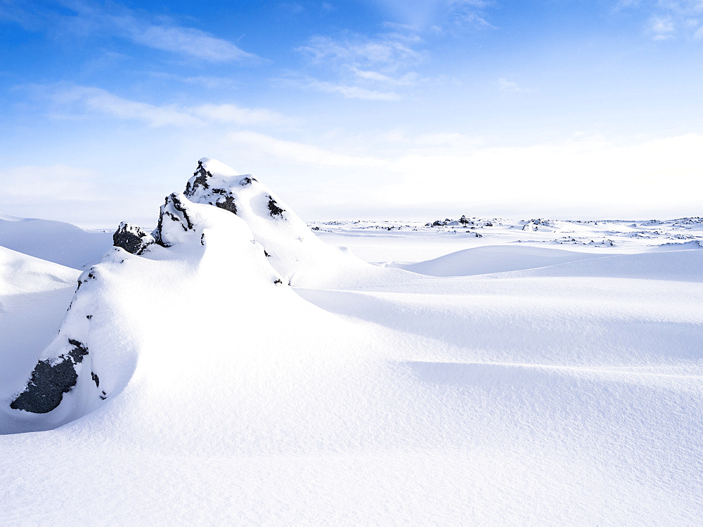 Lava fields in the highlands of Iceland during winter.  europe, northern europe, scandinavia, iceland,  February