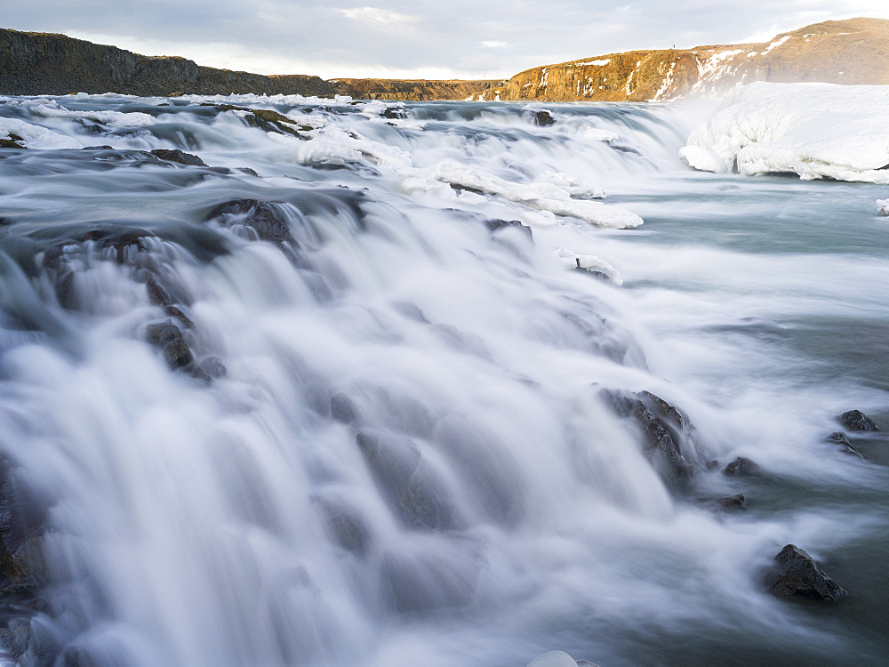 Urridafoss waterfall during winter in river Thorsa.  europe, northern europe, iceland, march