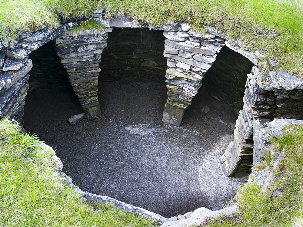 Jarlshof, an archaeological site on the Shetland Islands, which was inhabited from neolithic times to the middle ages.Wheelhouses dating back to the Iron Age.   Europe, Great Britain, Scotland, Northern Isles, Shetland, May