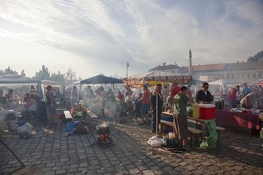 Fish soup, Chowder, Festival  in Baja, Hungary. Every year on the second Saturday in July the town center of Baja is one big open air soup kitchen,Europe, Eastern Europe, Hungary, Baja