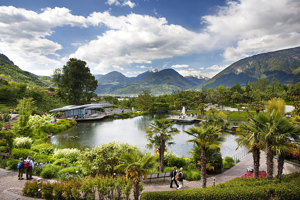 The gardens of Schloss Trauttmansdorff. they are considered to be among the finest gardens or botanical gardens in Italy and europe. They are one of the top tourist attractions around Merano and South Tyrol. Europe, Central Europe, Eastern Alps, South Tyrol, Italy