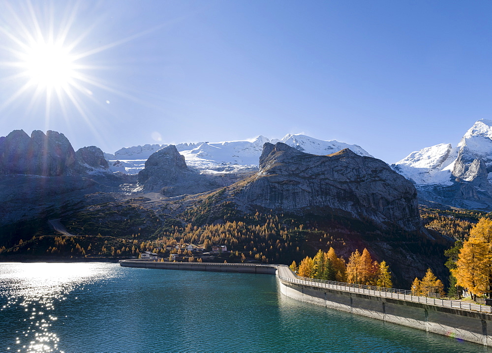 Marmolada - mountain range  in the Dolomites. Mount Marmolada is one of the icons of the Dolomites and part of the UNESCO world heritage. Europe, Central Europe, Italy, October