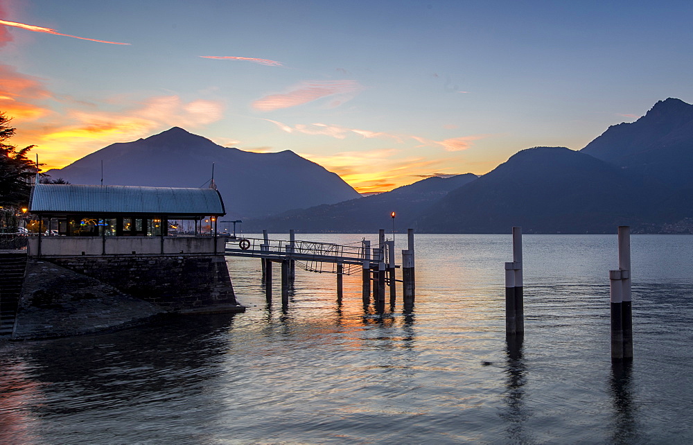 Sunset over the Lake of Como seen from Bellano, Lombardy, Italy, Europe