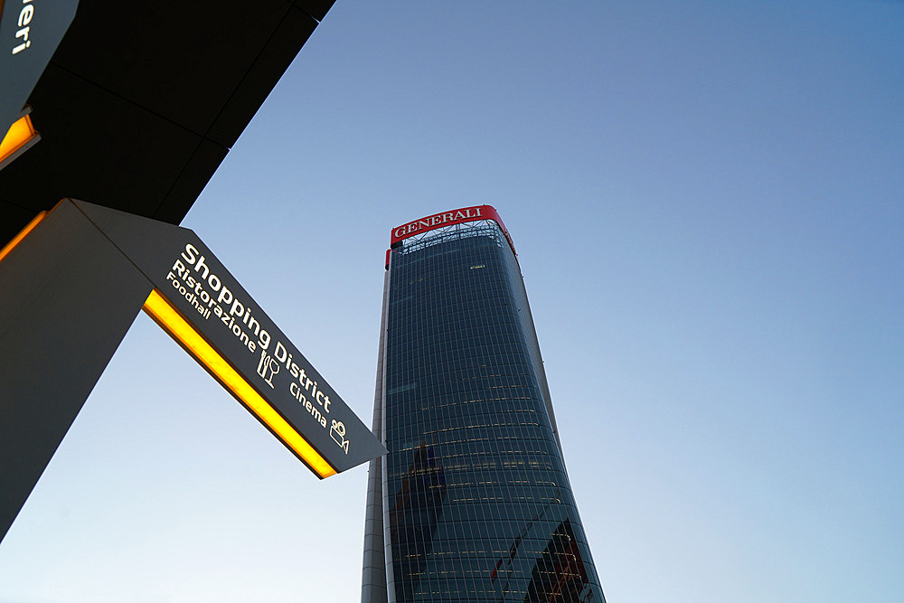 Shopping District, The Twisted One, Generali Tower, Zaha Hadid Arch, Citylife district, Milan, Lombardy, Italy, Europe