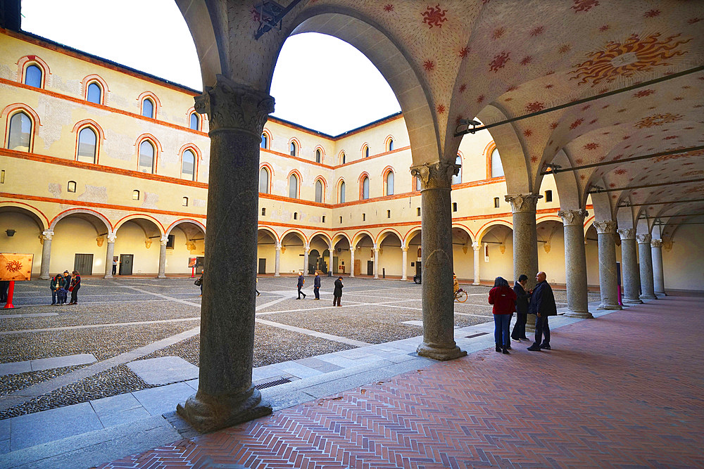 Castello Sforzesco castle, Cortile della Rocchetta courtyard, Milan, Lombardy, Italy, Europe