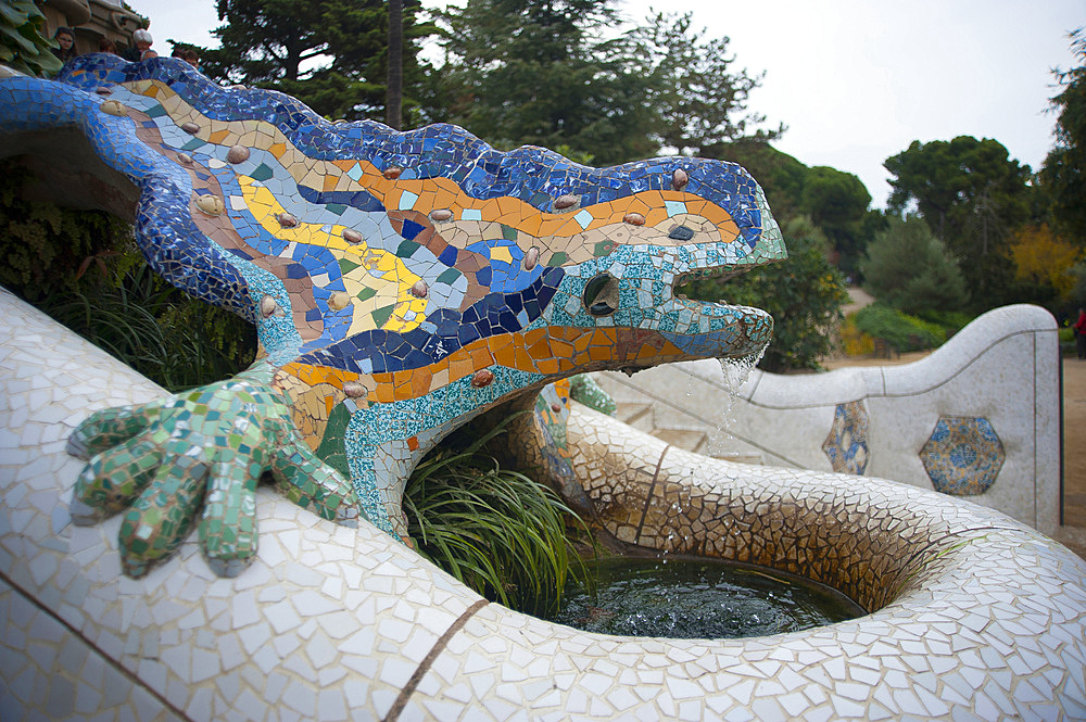 El drac (the dragon) Parc Güell, Barcelona, Catalonia, Spain, Europe