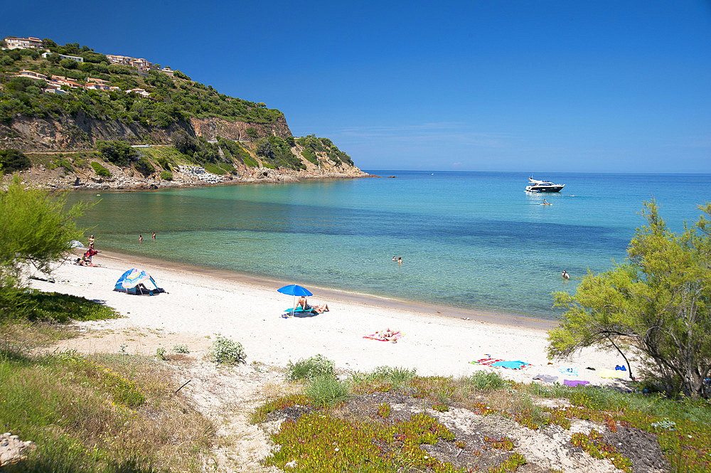 Fautéa beach, Torre Genovese tower, Corsica, France, Europe