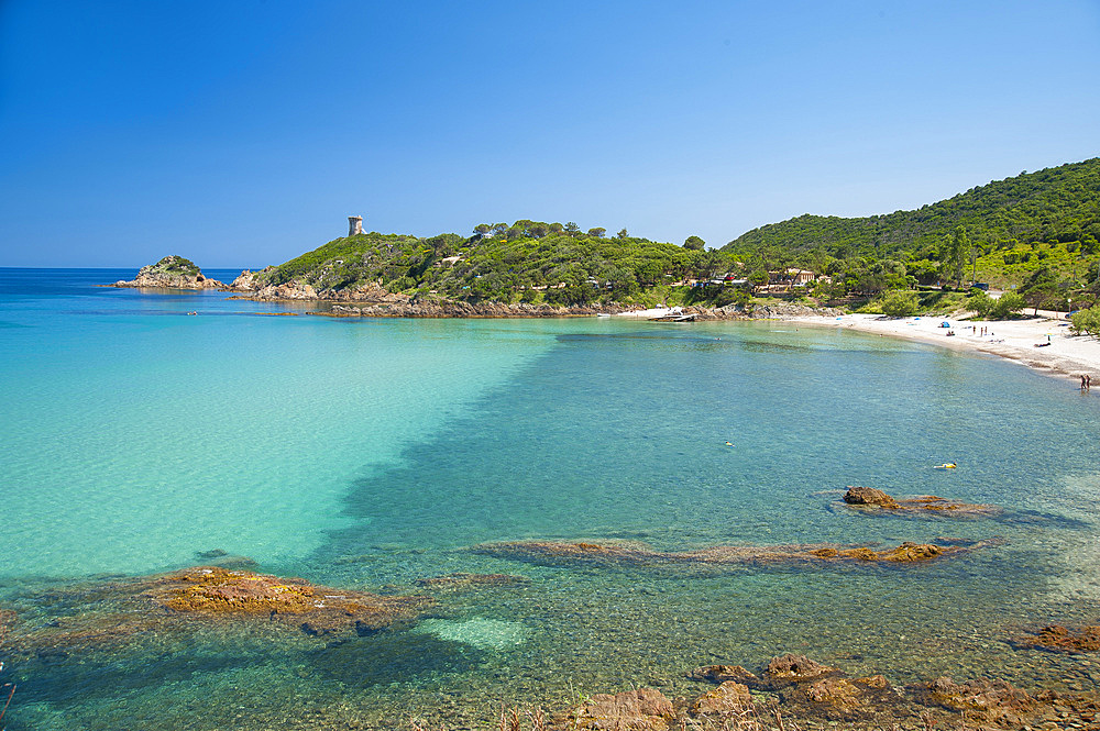 Fautéa beach, Torre Genoese tower, Corsica, France, Europe