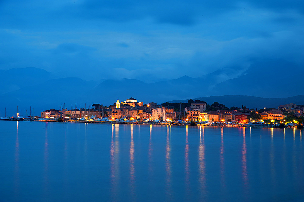 Night view of Saint-Florent, Haute-Corse, Corsica, France, Europe