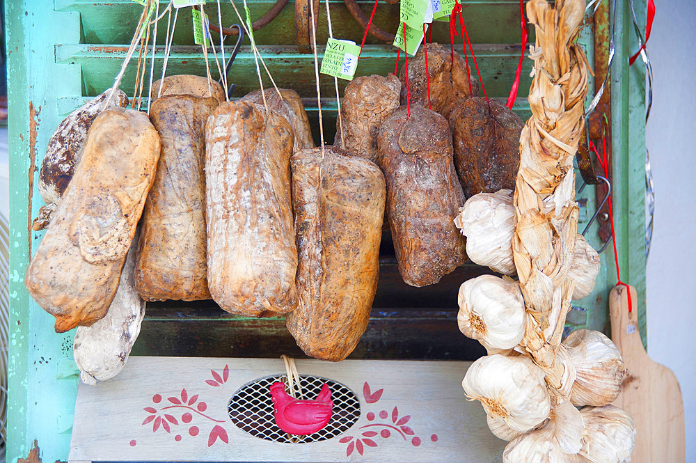 Traditional Corsican sausages, Saint-Florent, Haute-Corse, Corsica, France, Europe