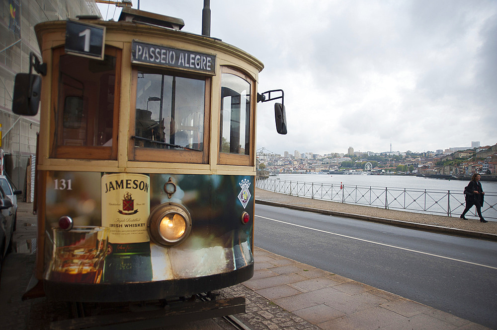 Tram, City Porto (Oporto) at Rio Douro. The old town is listed as UNESCO world heritage. Portugal, Europe