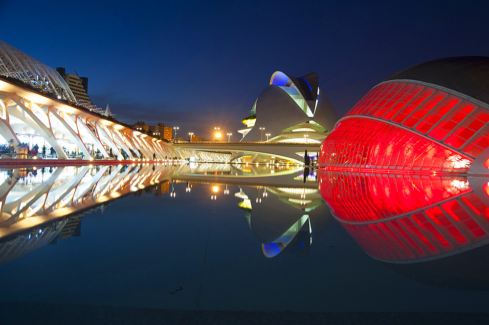 Palau de les arts Reina Sofia, Hemisferic, Museu de les Ciences Principe Felipe, Ciutat de les Arts i les Ciències, Valencia, Spain, Europe