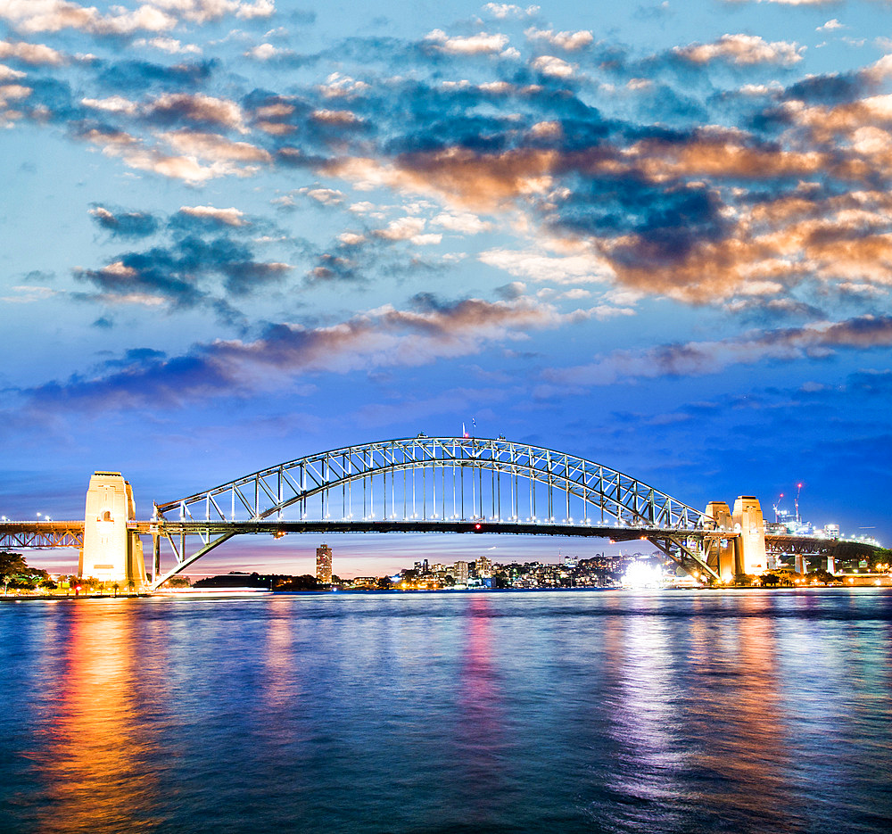 Sydney Harbor Bridge at night, Australia.