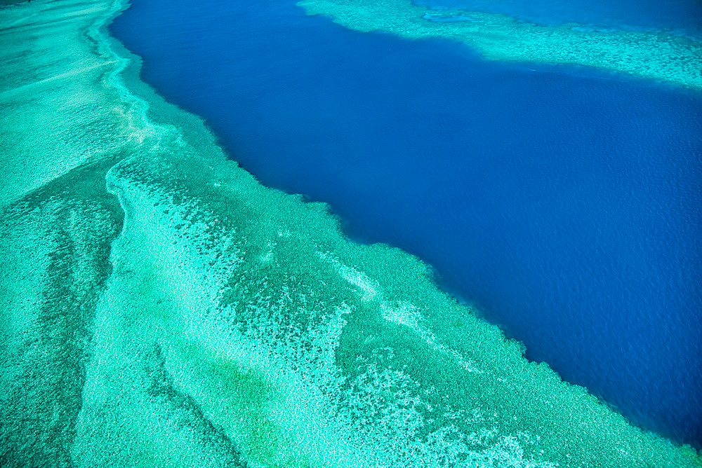 Natural Great Barrier Reef in Queensland. Aerial view of nature paradise with magnificent colors.