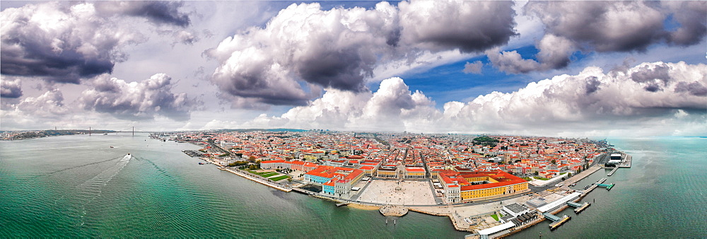 Panoramic aerial view of Lisbon skyline, Portugal.