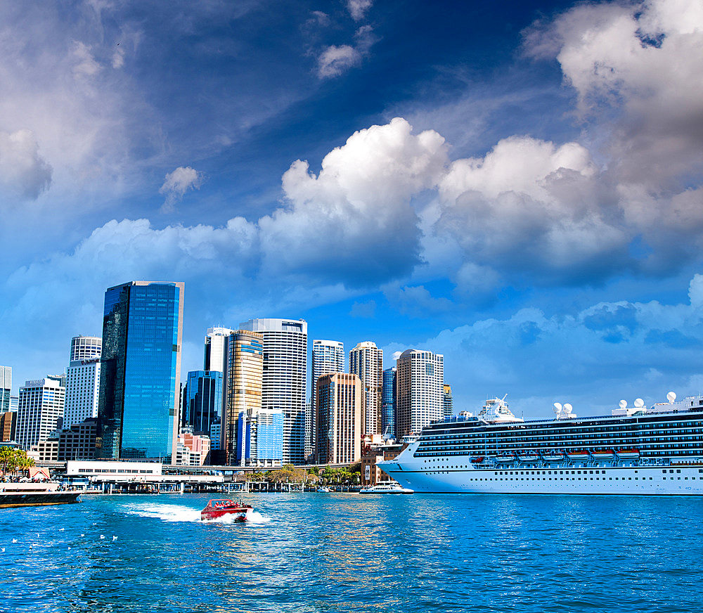 Cruise ship docked in Sydney Harbor, Australia.