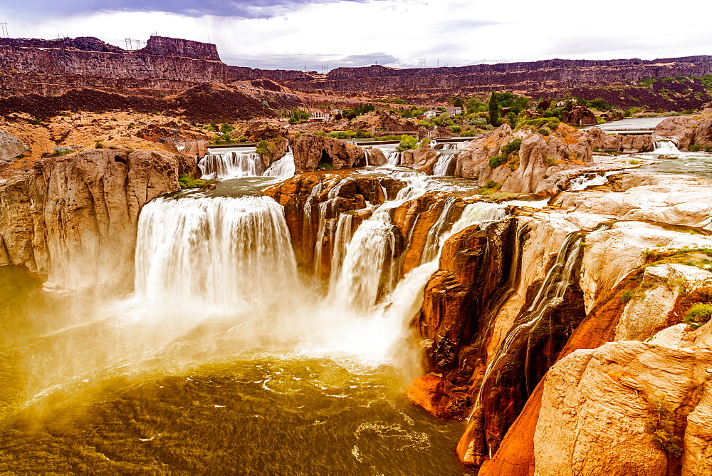 Powerful Shoshone Falls on a cloudy day, Idaho.