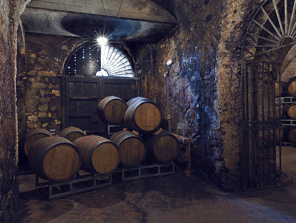 Ancient wine cellars located inside tufa caves. It is one of the cellars owned by the winery "Cantine del Notaio", one of the most important wine producers in southern Italy, Rionero in Vulture, Basilicata, Italy, Europe