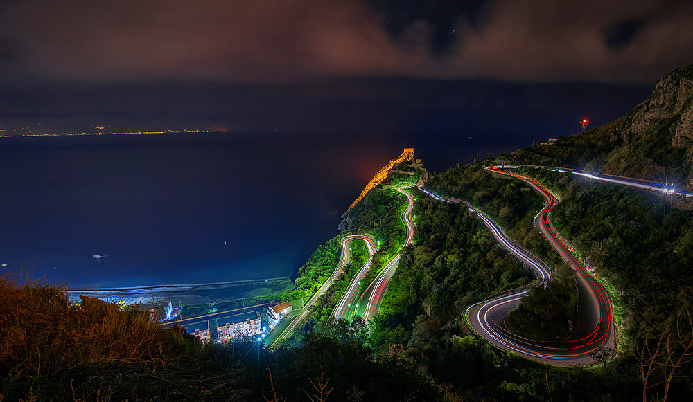 Night shot from Forza D'AgrÚ Messina, Sicily, Messina, Europe, Italy