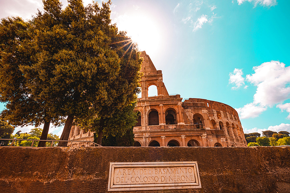 Front view of Colosseum during a sunny day, Rome, Italy, Europe