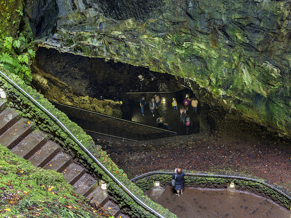 Algar do Carvao, a volcanic vent and landmark of the island. Island Ilhas Terceira, part of the Azores (Ilhas dos Acores) in the atlantic ocean, an autonomous region of Portugal. Europe, Azores, Portugal.