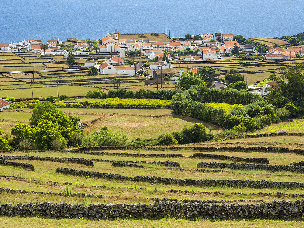 Landscape and villages in the southwest of the island. Island Ilhas Terceira, part of the Azores (Ilhas dos Acores) in the atlantic ocean, an autonomous region of Portugal. Europe, Azores, Portugal.