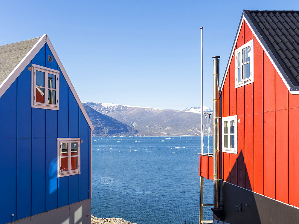 The town Uummannaq in the north of West Greenland, located on an island in the Uummannaq Fjord System. America, North America, Greenland