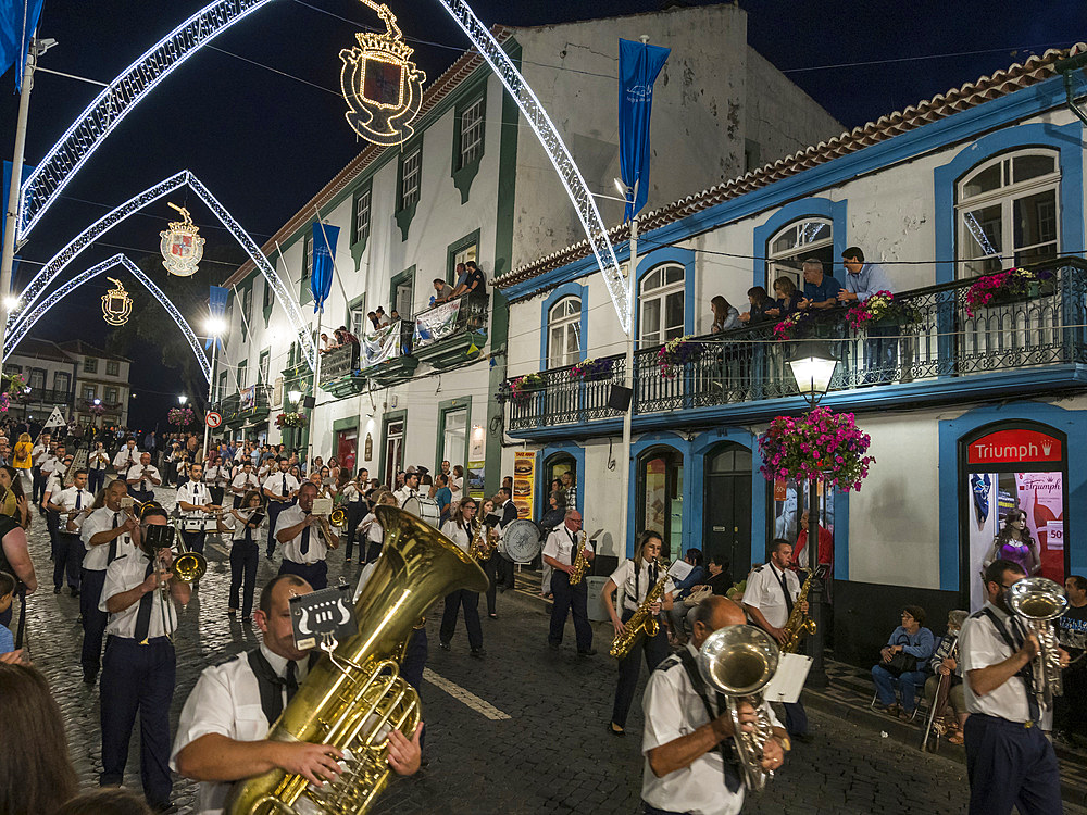 The parade of the bands. Religious and Folk festival Sanjoaninas, the biggest festival in the Azores. Capital Angra do Heroismo, listed as UNESCO World Heritage. Terceira Island, an island in the Azores (Ilhas dos Acores) in the Atlantic ocean. The Azores are an autonomous region of Portugal.Europe, Portugal, Azores