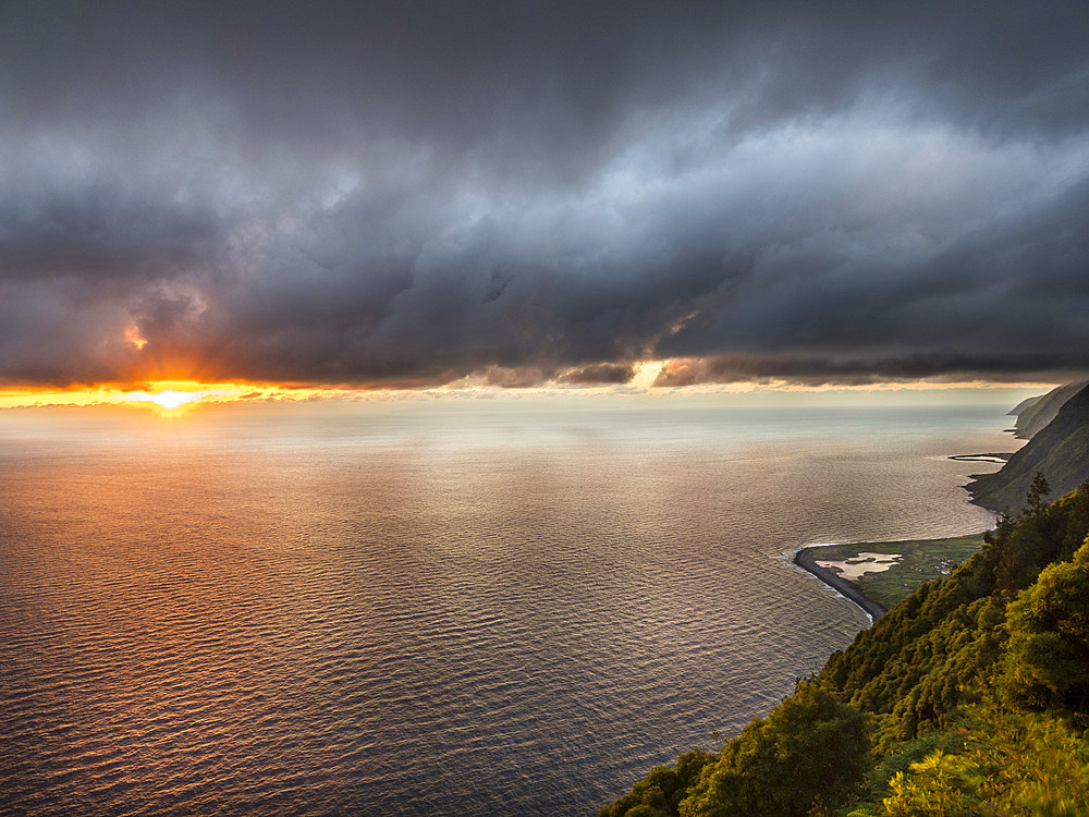 Faja dos Cubres and Faja da Caldeira de Santo Cristo. Sao Jorge Island, an island in the Azores (Ilhas dos Acores) in the Atlantic ocean. The Azores are an autonomous region of Portugal. Europe, Portugal, Azores